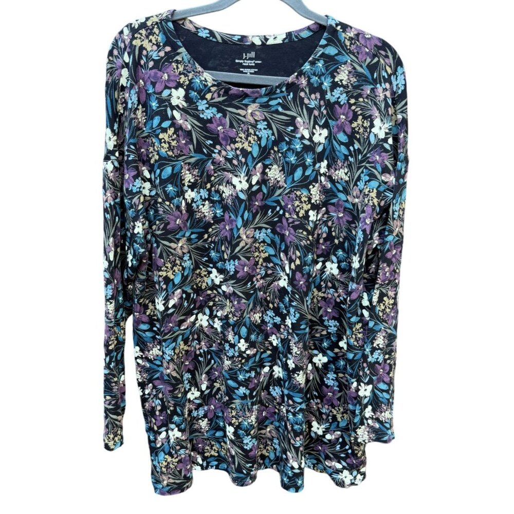 J. Jill Floral Long Sleeve Top - Black, Purple, Blue